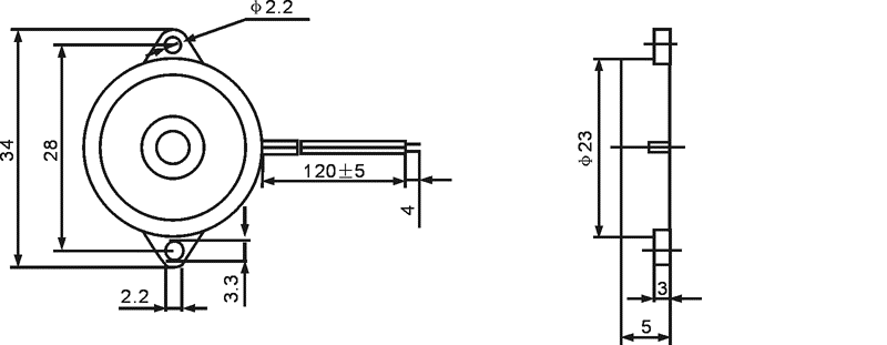 Hydz φ23H5 sab nraud tsav wired piezo sounder